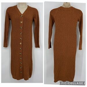 Net.153 Cable Knit Sweater Dress Maxi Cardigan Duster Brown Size L